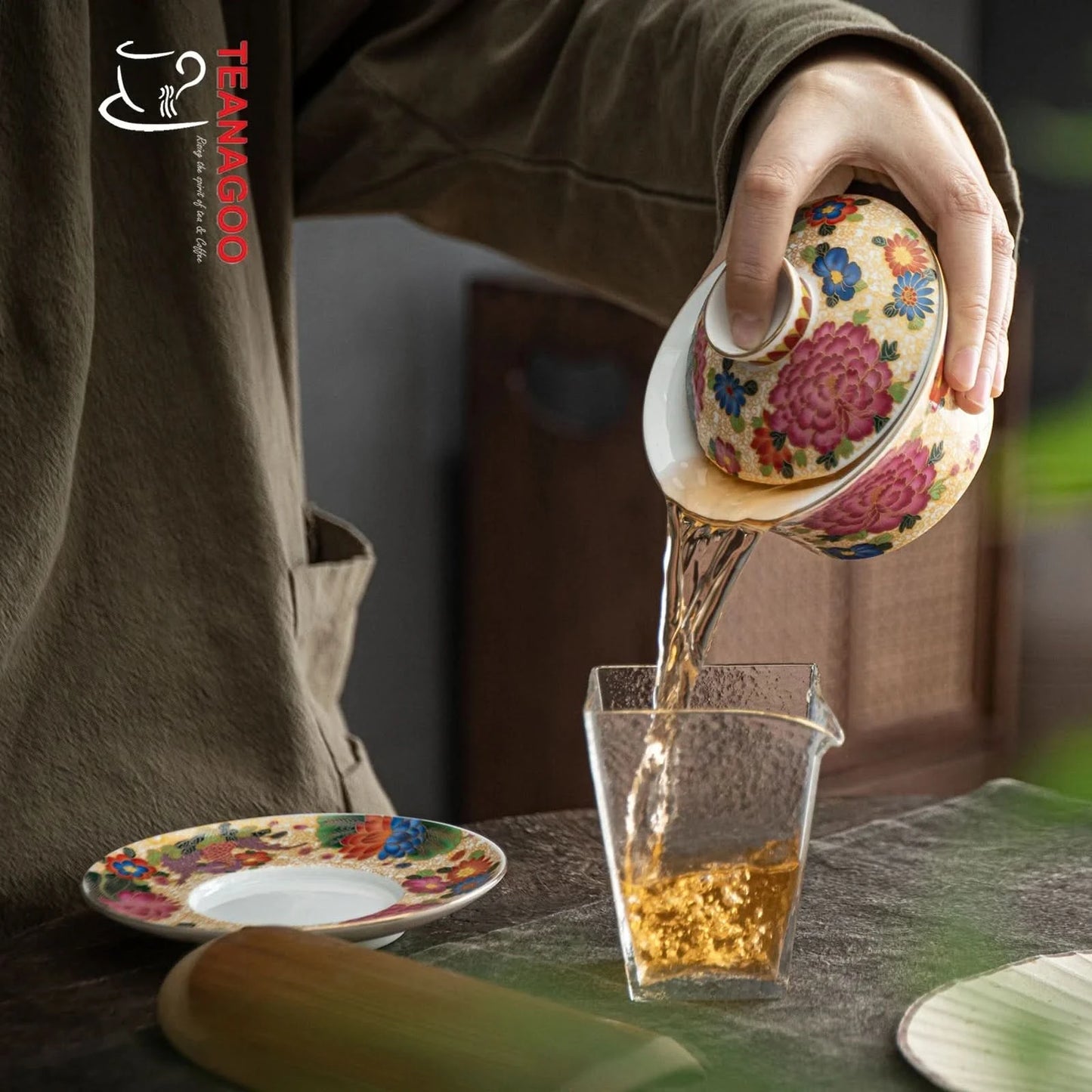 Handmade Chinese Porcelain Gongfu Tea Peony Gaiwan 200ml