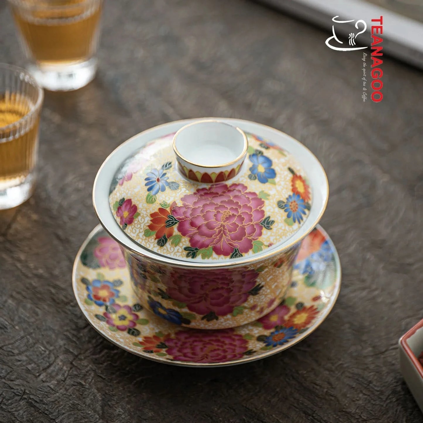 Handmade Chinese Porcelain Gongfu Tea Peony Gaiwan 200ml
