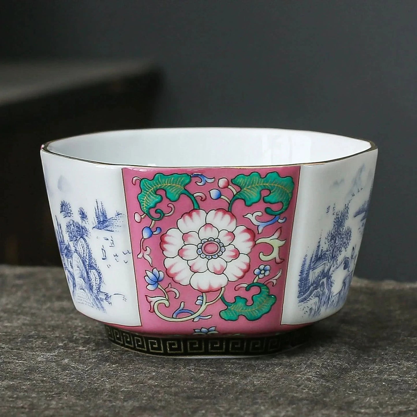 Handmade Enamel Glossy Glaze Chinese Ceramic Octagonal Teacup 100ml