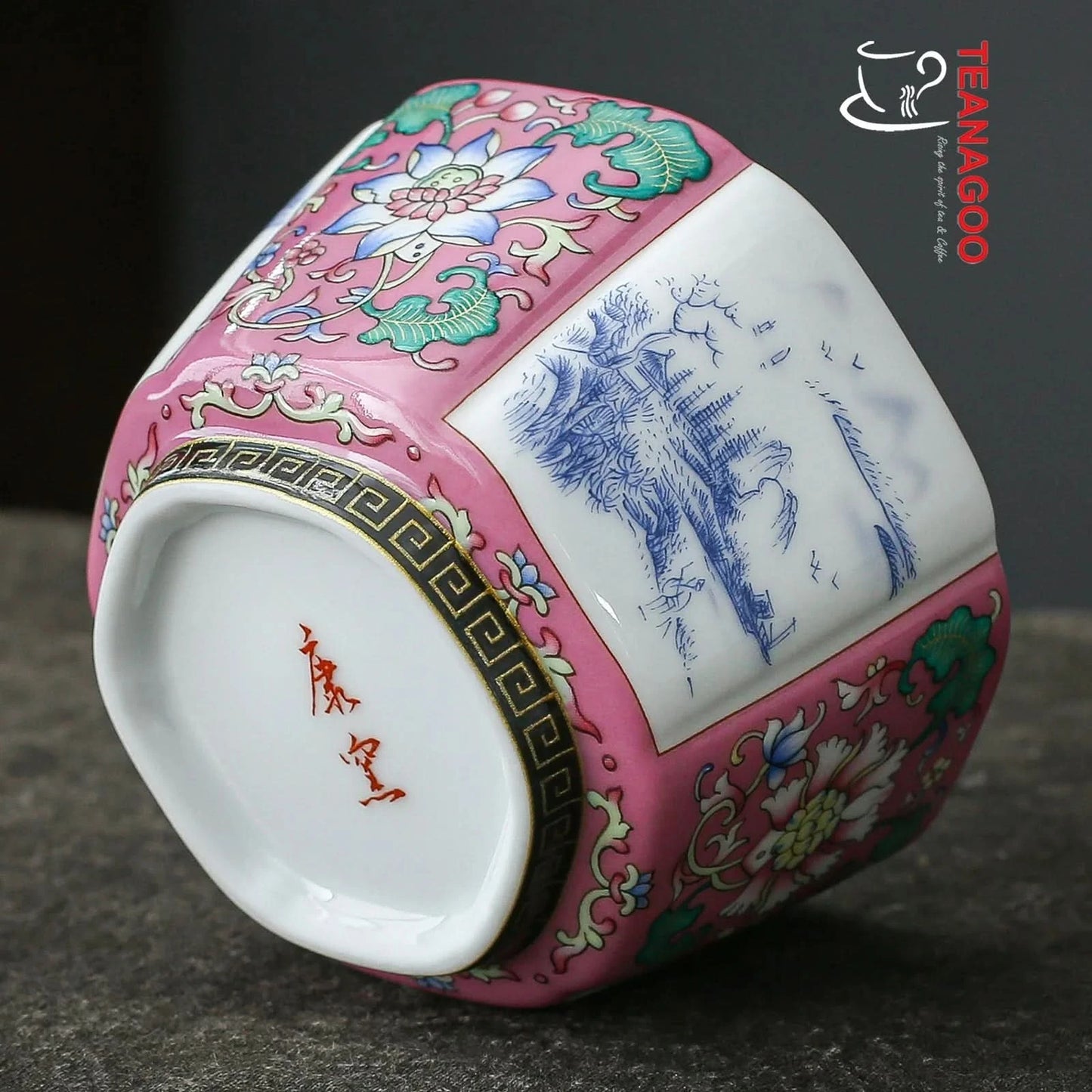 Handmade Enamel Glossy Glaze Chinese Ceramic Octagonal Teacup 100ml