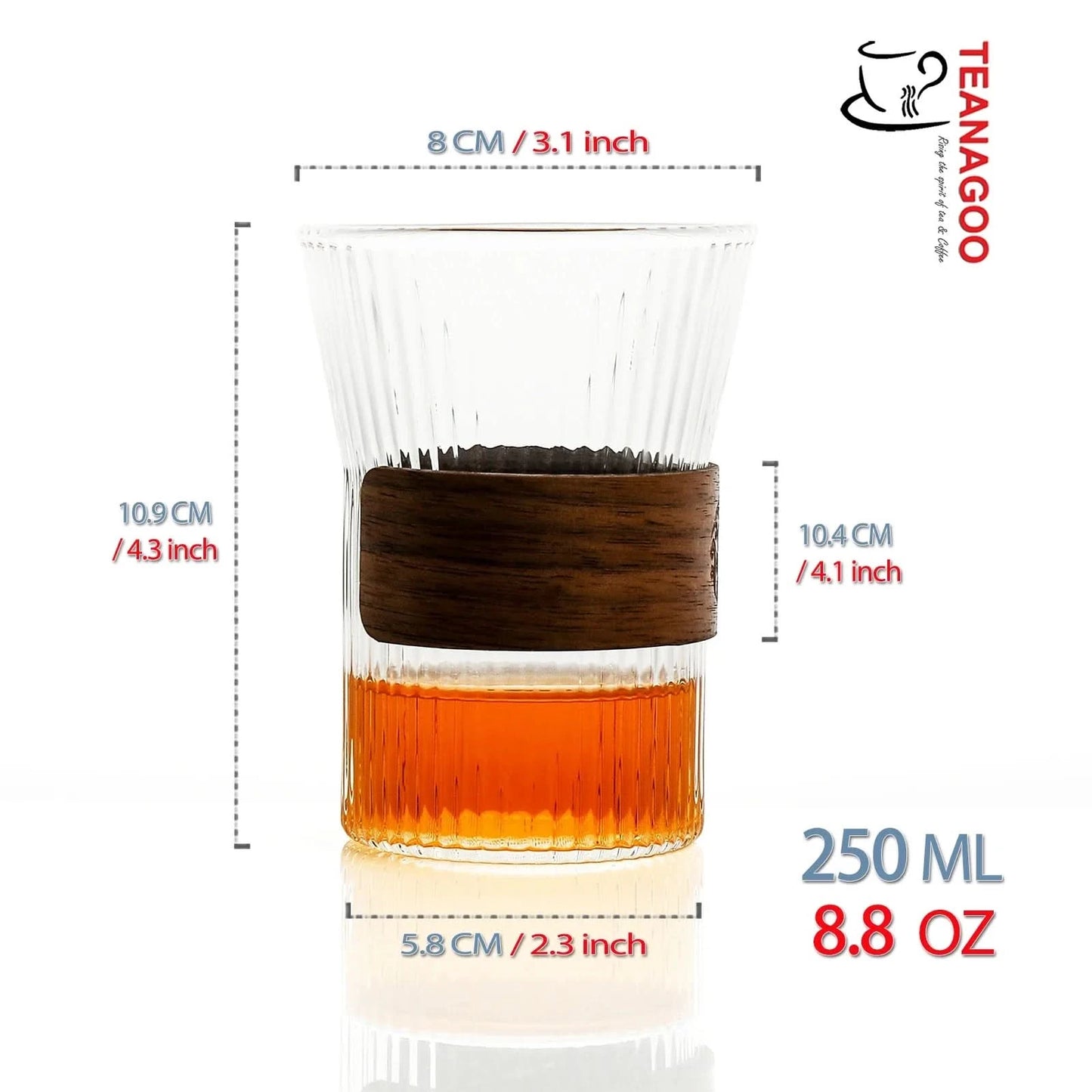Handmade Glass Fair Cup 250ml with Anti-scald Bamboo Board