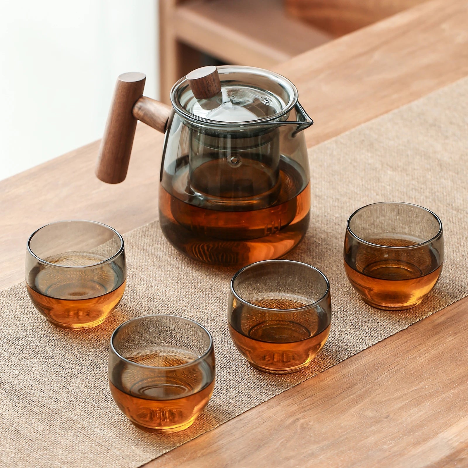 Portable glass infusion tea mug 390ml with lid and filter