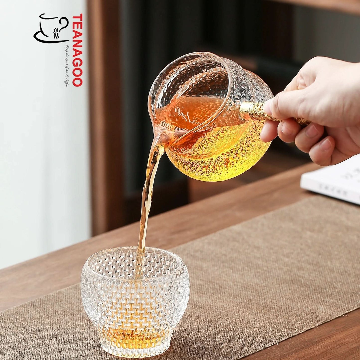 Handmade Gourd Glass Fair Cup with Titanium Alloy Handle 290ml