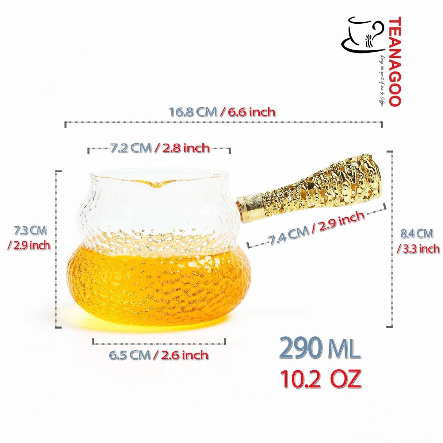 Handmade Gourd Glass Fair Cup with Titanium Alloy Handle 290ml