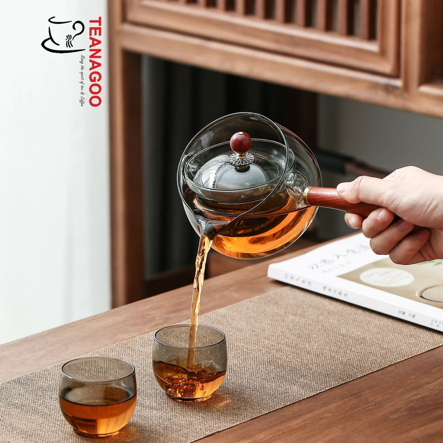 Handmade Ornamental Glass Teapot with Rosewood Handle