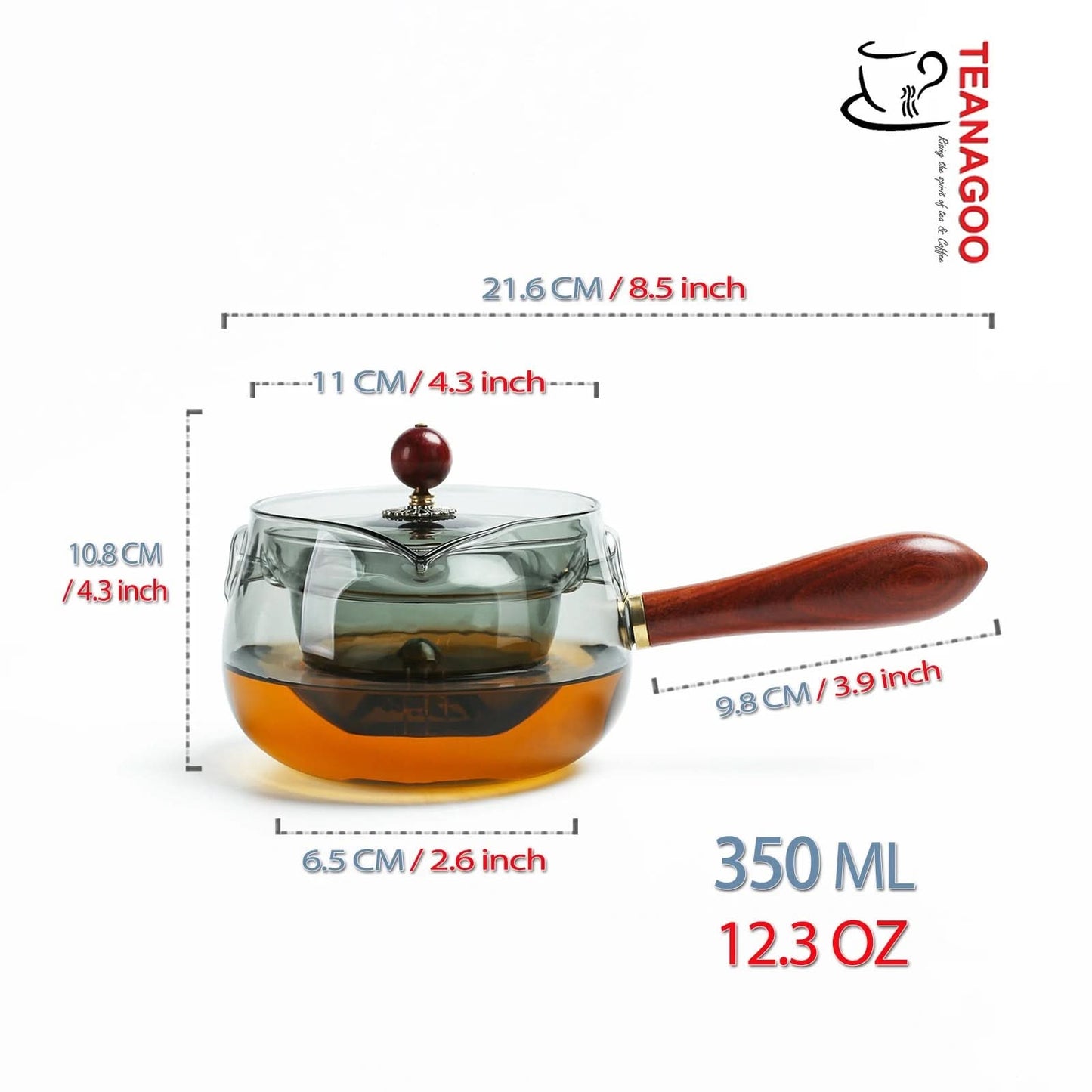 Handmade Ornamental Glass Teapot with Rosewood Handle