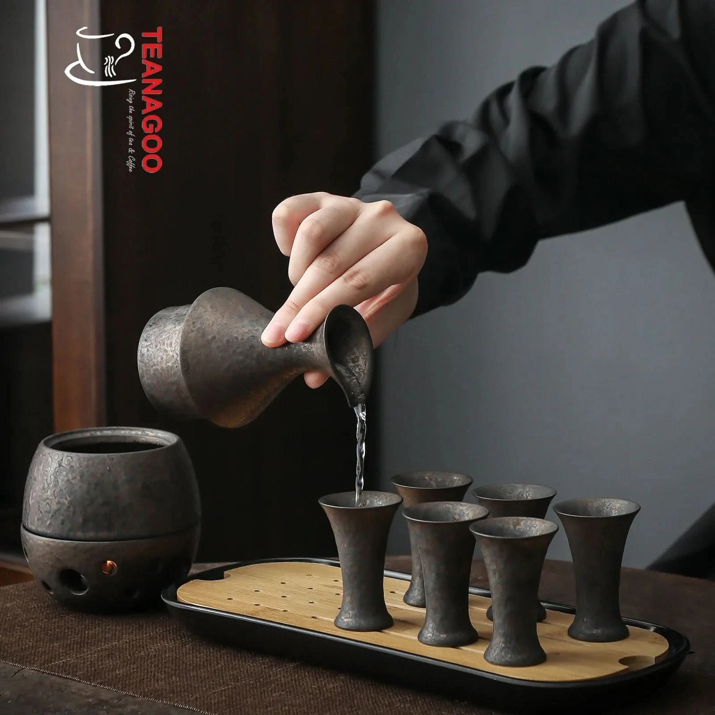 Ceramic Sake Set with Warmer, 10pcs/set, 2 Packing Options Available