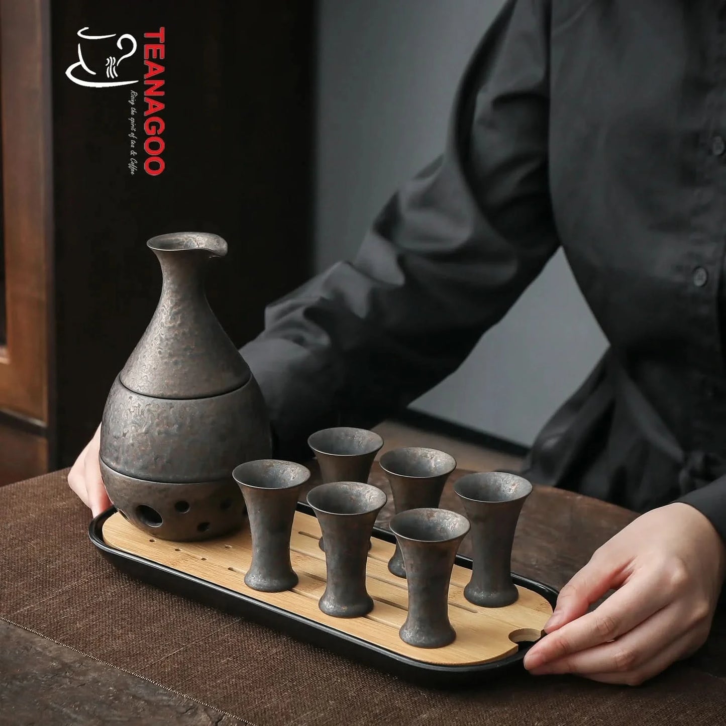 Ceramic Sake Set with Warmer, 10pcs/set, 2 Packing Options Available
