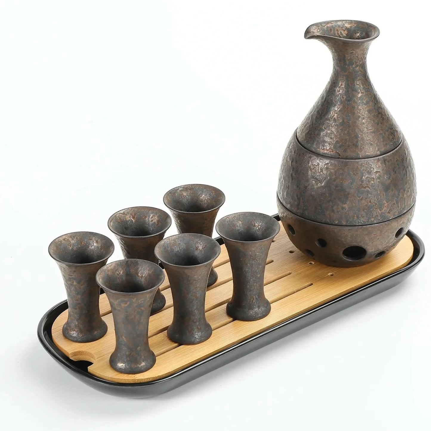Ceramic Sake Set with Warmer, 10pcs/set, 2 Packing Options Available