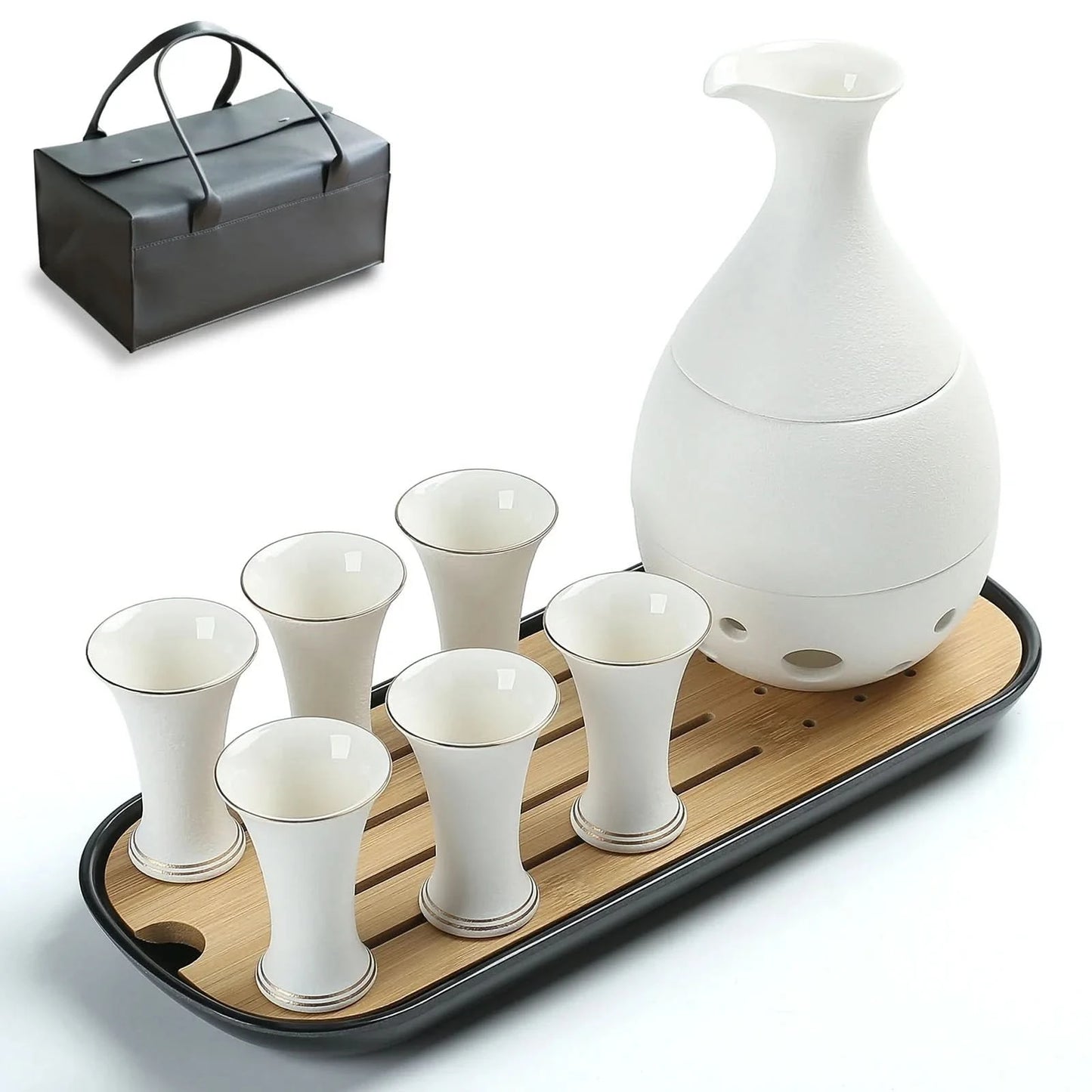 Ceramic Sake Set with Warmer, 10pcs/set, 2 Packing Options Available