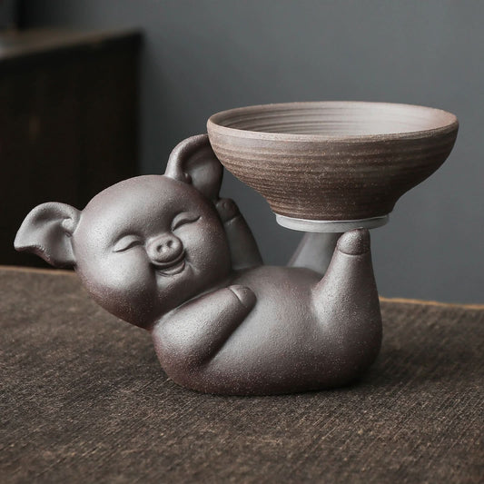 Pottery Clay Tea Strainer with Pet Handmade Ceramic Teaware