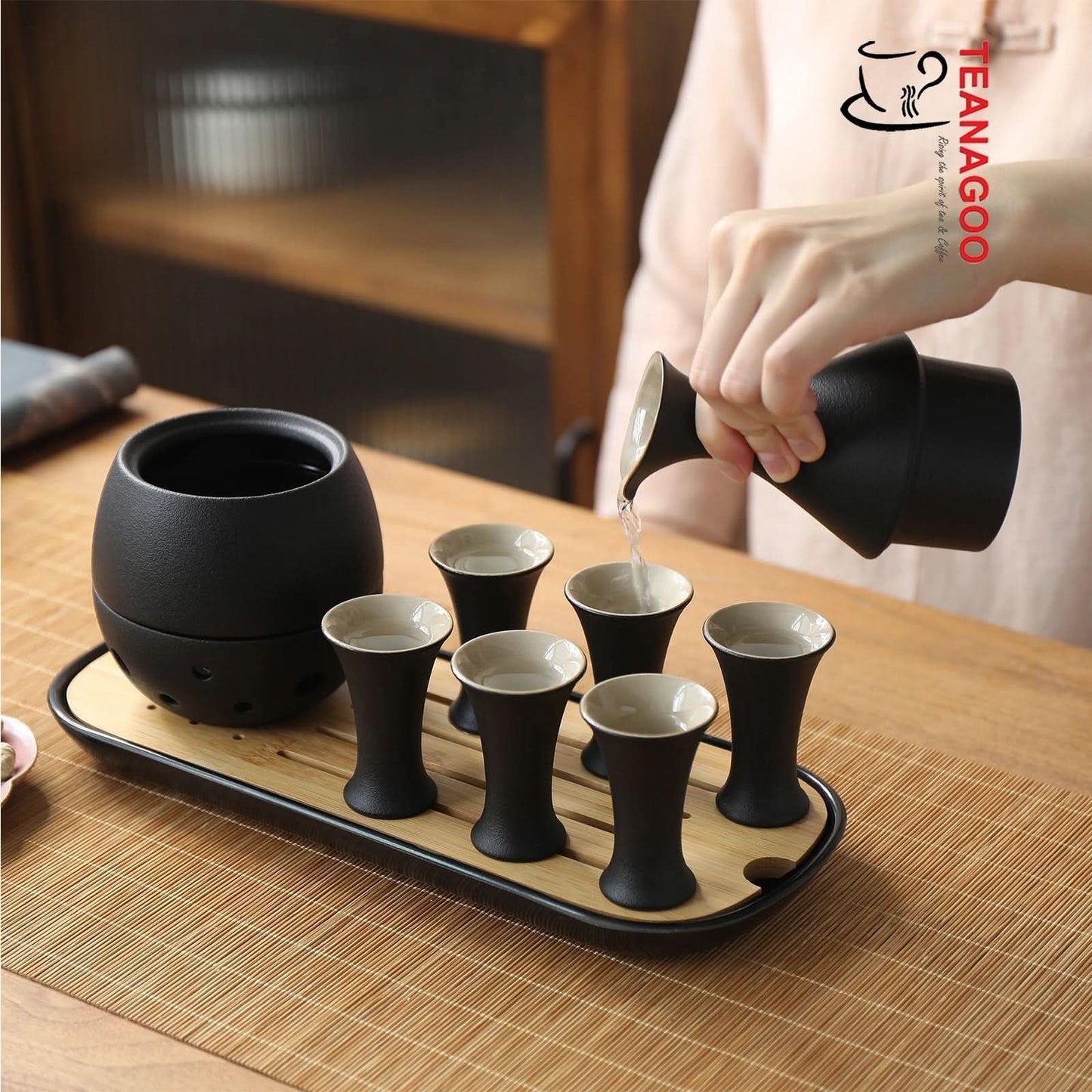 Ceramic Sake Set with Warmer, 10pcs/set, 2 Packing Options Available