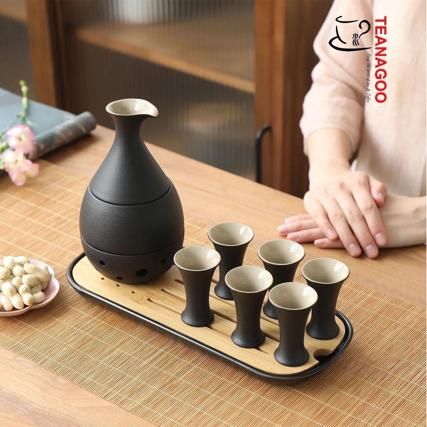 Ceramic Sake Set with Warmer, 10pcs/set, 2 Packing Options Available