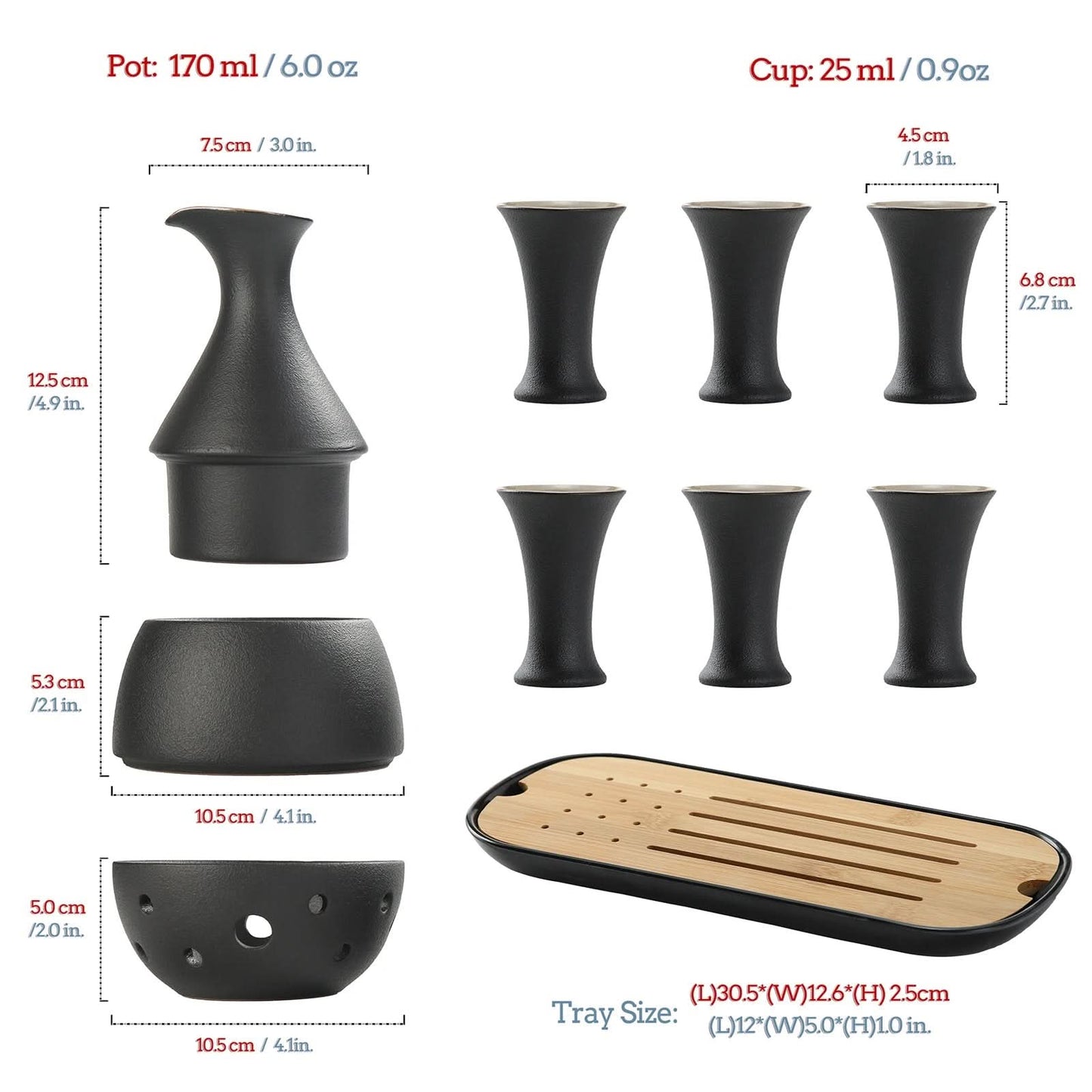 Ceramic Sake Set with Warmer, 10pcs/set, 2 Packing Options Available