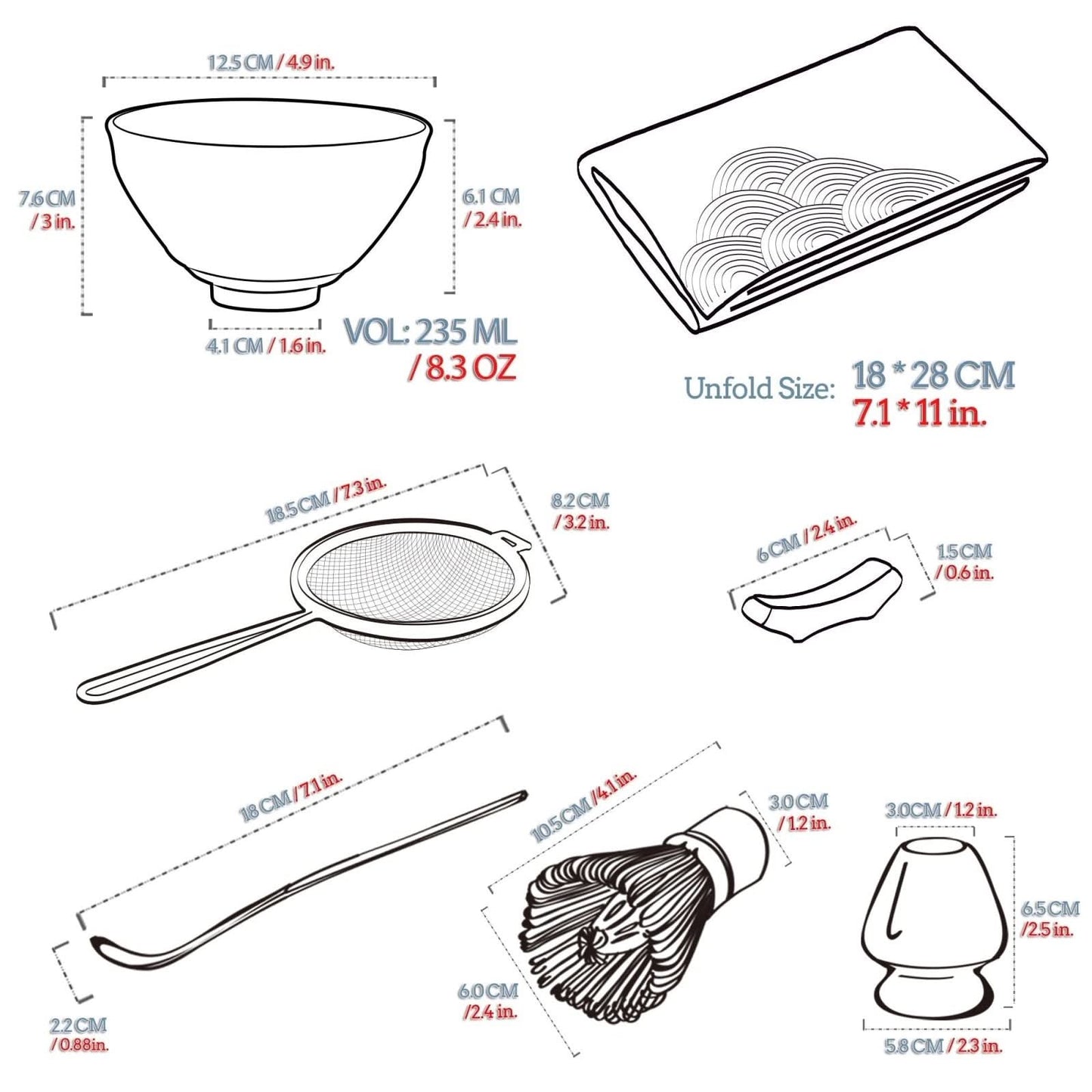 MATCHA CEREMONY SET, 7PCS/SET, TENMOKU OIL DROP - TEANAGOO