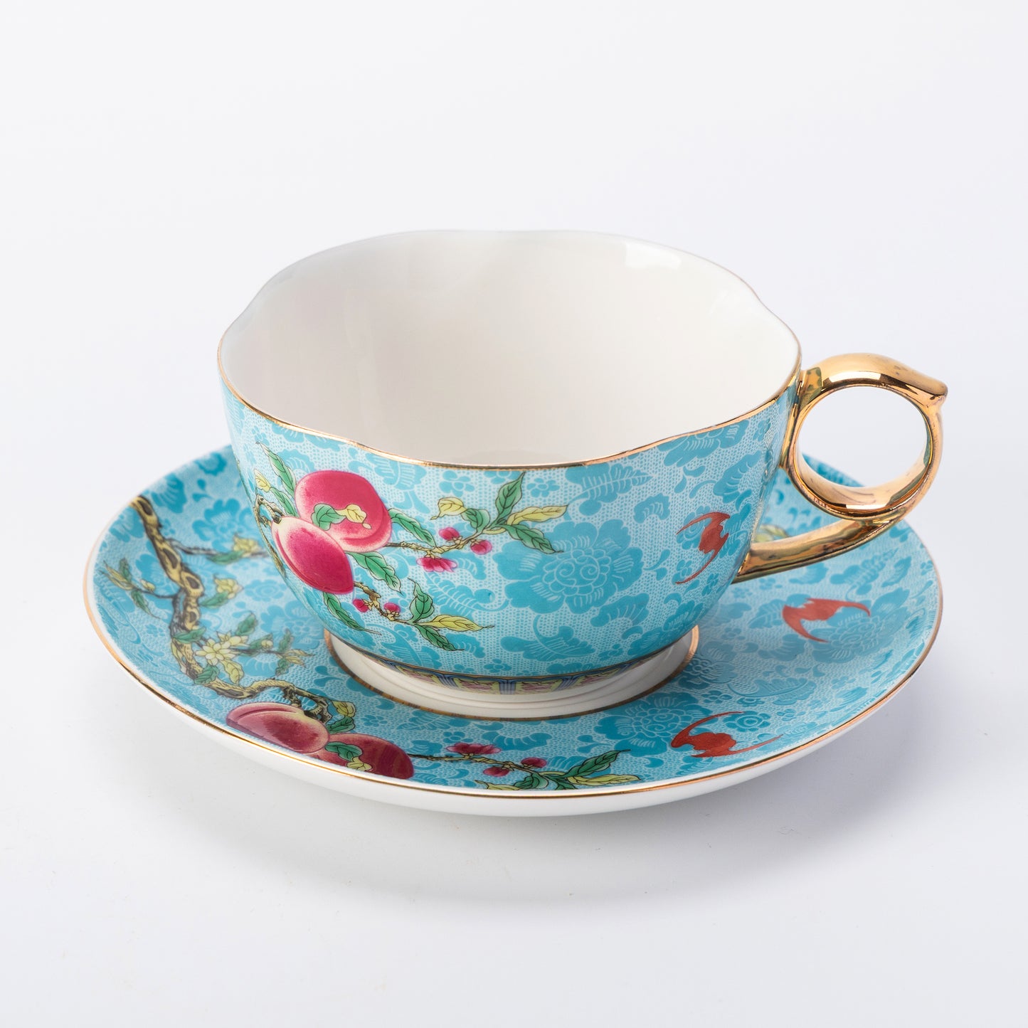 Sky Blue Blossom Porcelain Coffee Mug & Saucer