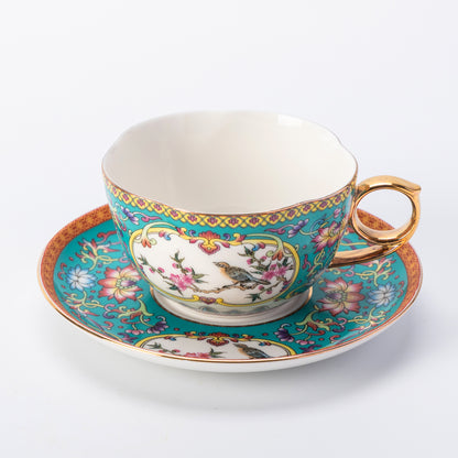 Celadon Bird & Blossom Porcelain Coffee Mug & Saucer