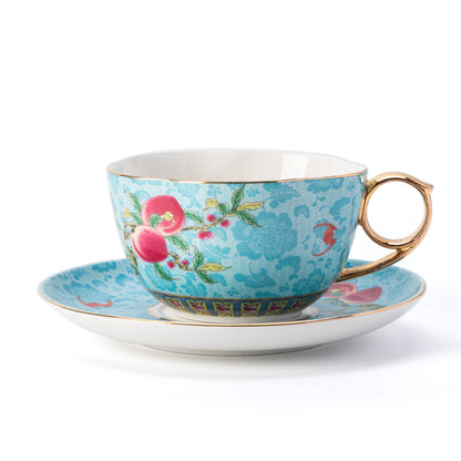 Sky Blue Blossom Porcelain Coffee Mug & Saucer