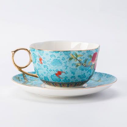 Sky Blue Blossom Porcelain Coffee Mug & Saucer