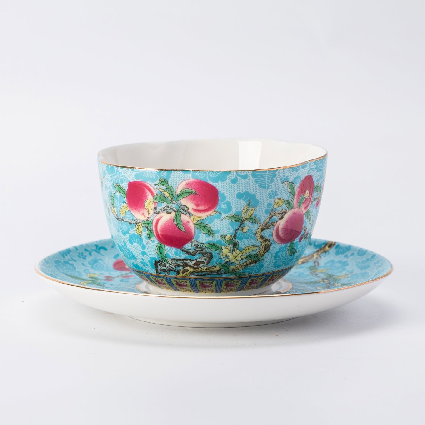 Sky Blue Blossom Porcelain Coffee Mug & Saucer