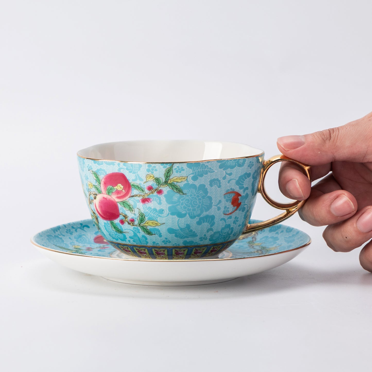 Sky Blue Blossom Porcelain Coffee Mug & Saucer