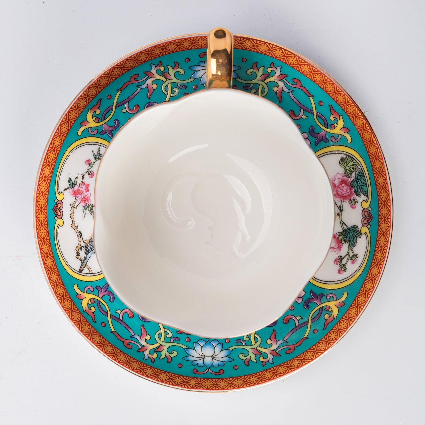 Celadon Bird & Blossom Porcelain Coffee Mug & Saucer