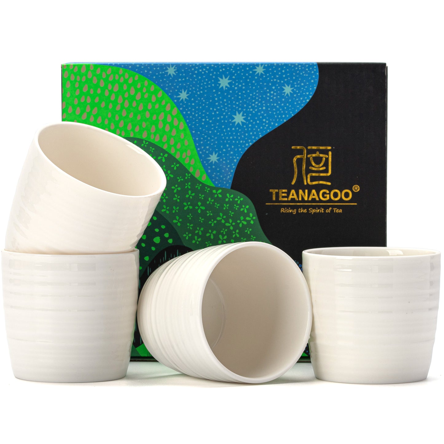 Juego de 4 tazas de té japonesas en blanco puro 