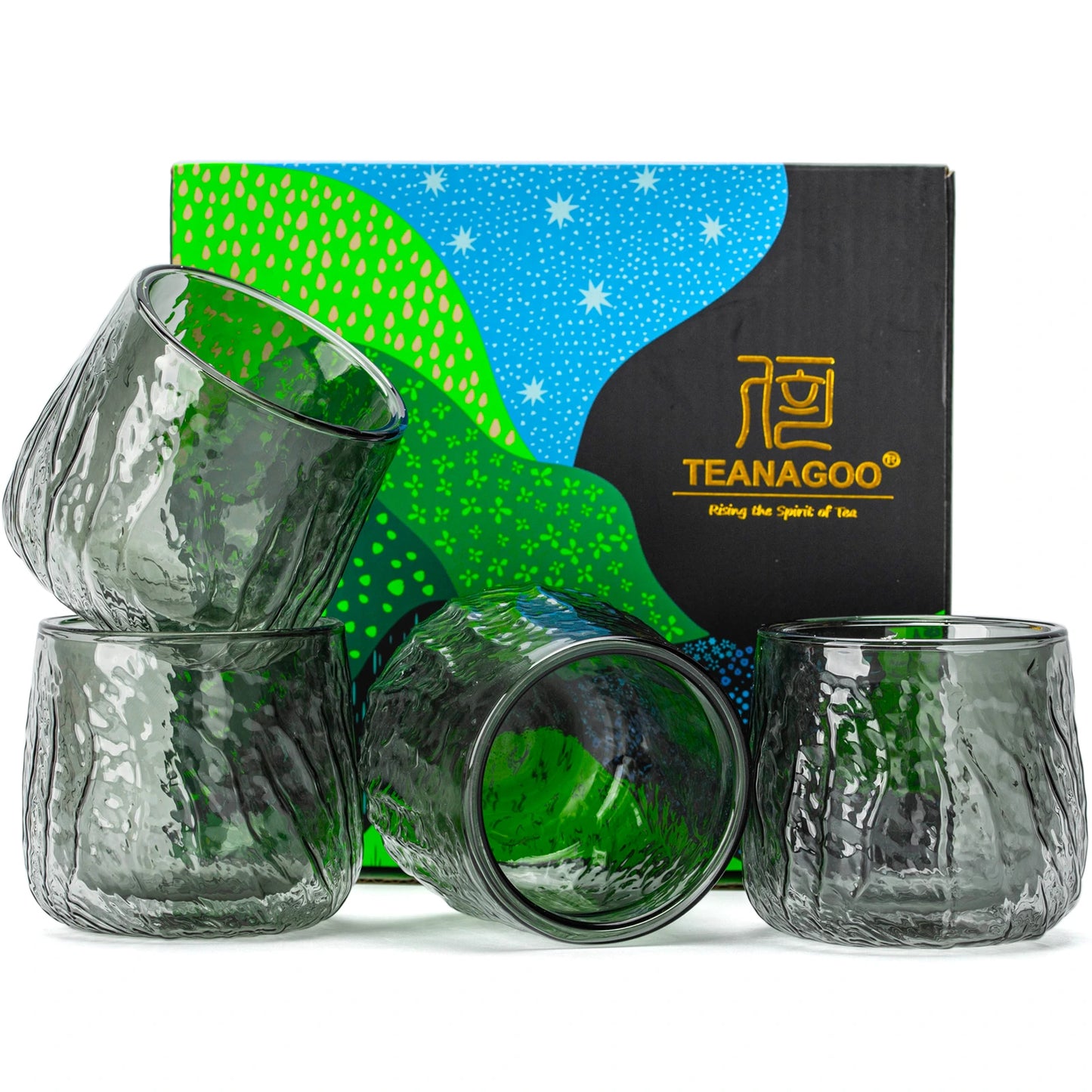 Japanese Tea Cups 4 pcs Set Crystal Black