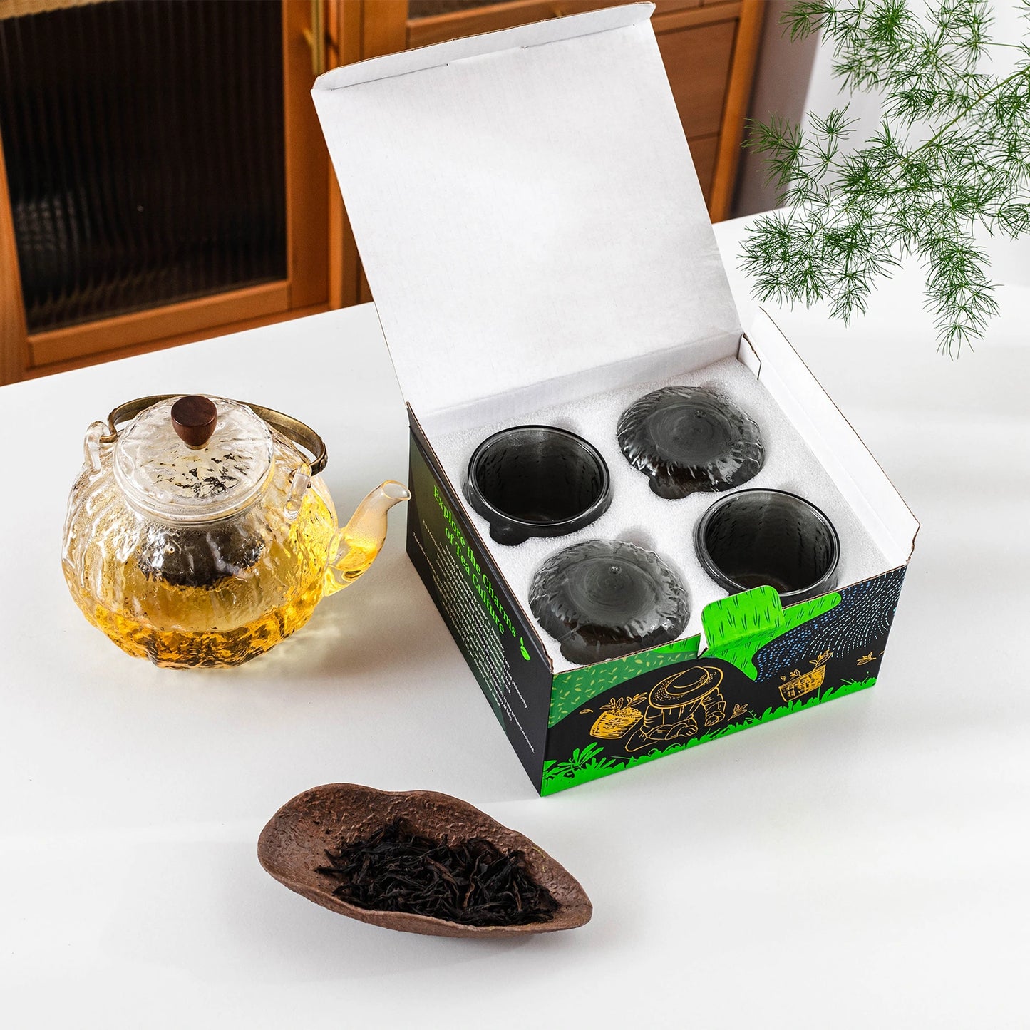 Japanese Tea Cups 4 pcs Set Crystal Black