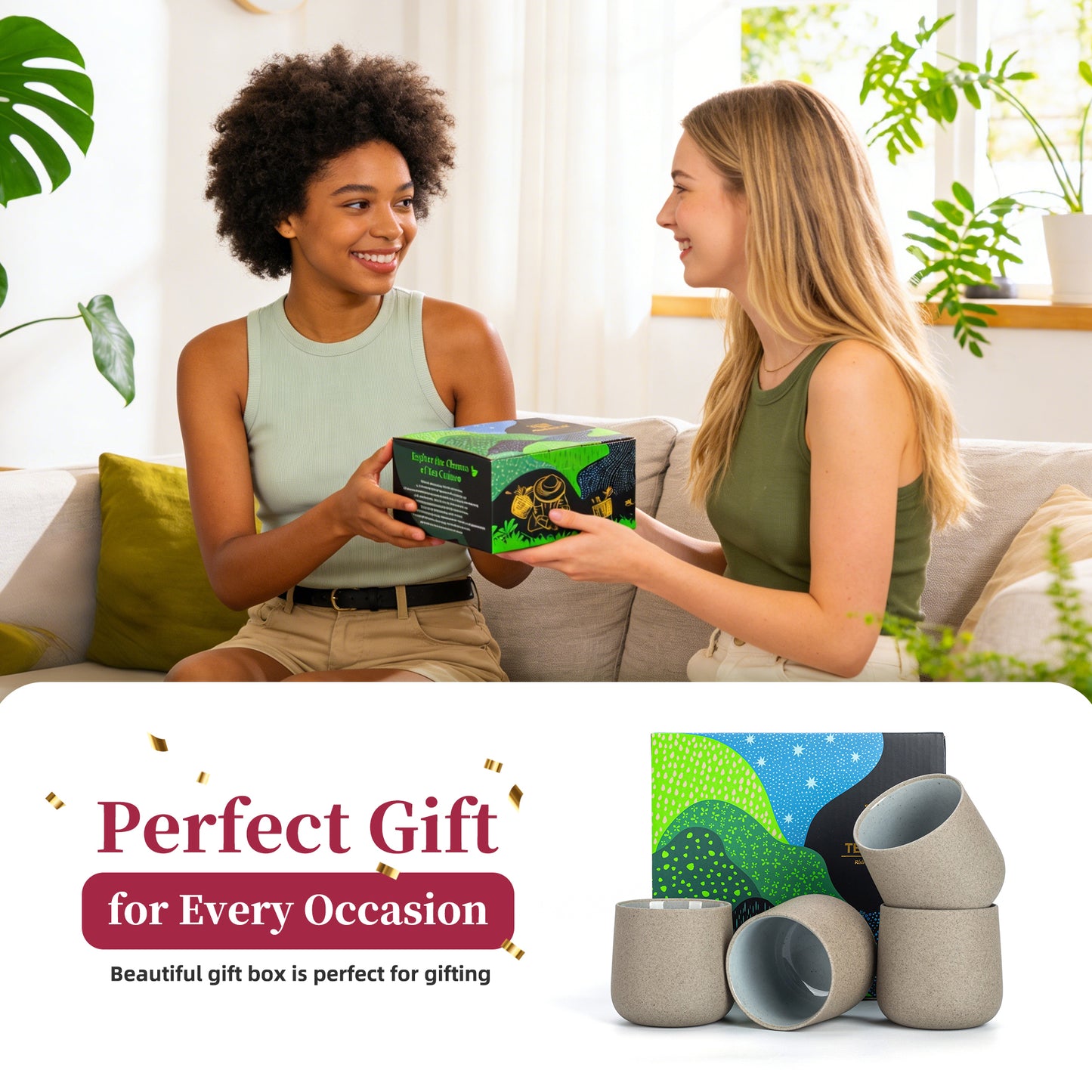 Japanese Tea Cups 4 pcs Set Dusty Grey