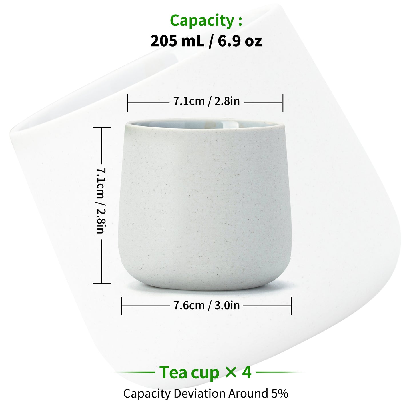 Juego de 4 tazas de té japonesas en blanco polvoriento 