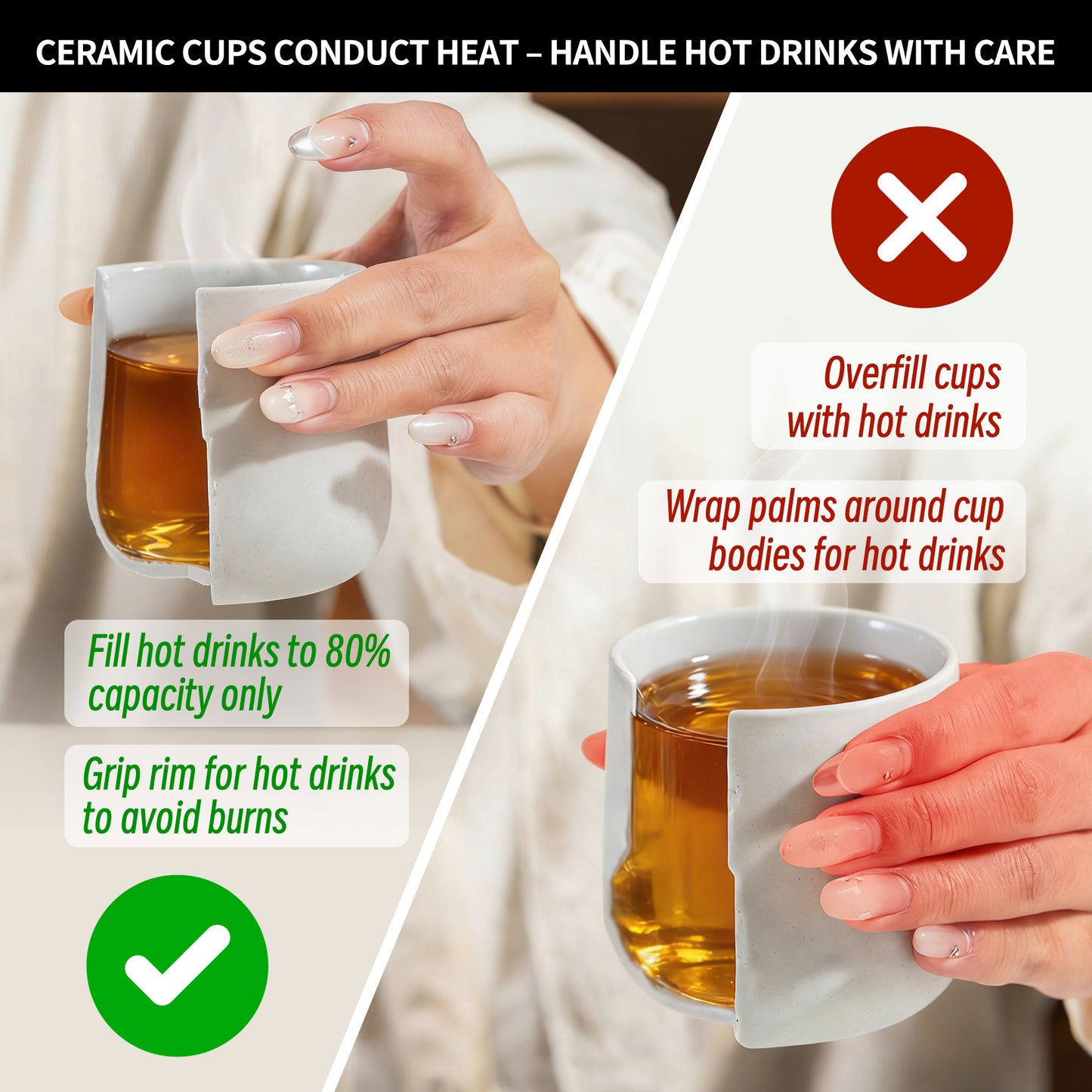 Juego de 4 tazas de té japonesas en blanco polvoriento 