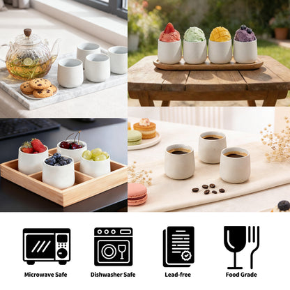 Juego de 4 tazas de té japonesas en blanco polvoriento 