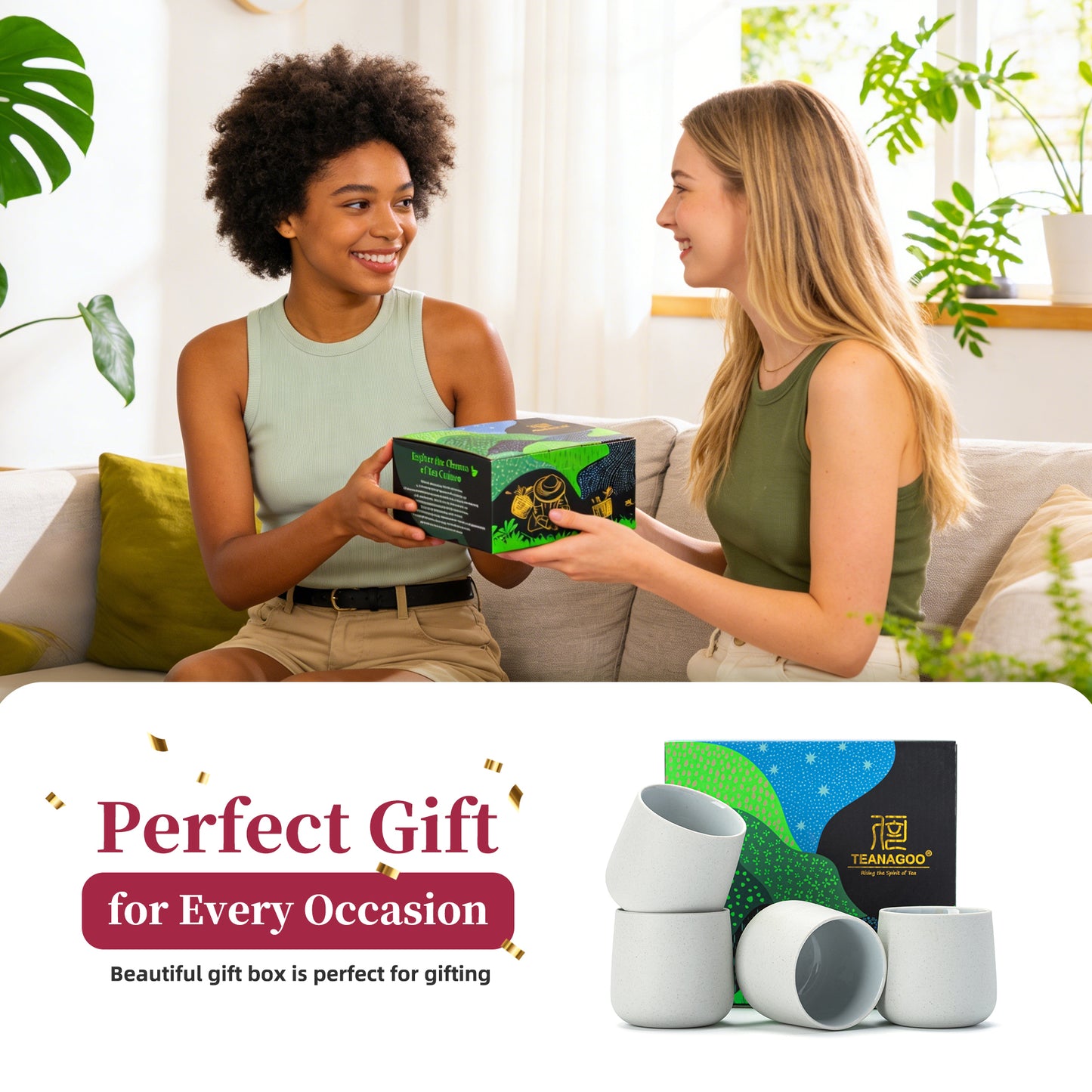 Juego de 4 tazas de té japonesas en blanco polvoriento 