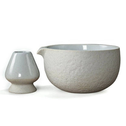 Matcha Bowl with Whisk Holder Dusty White