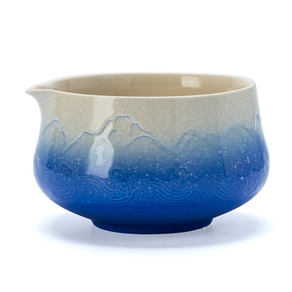 Snow Mountain Blue Matcha Bowl with Spout