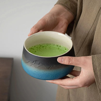Matcha Set-Beginner Set Landscape Black Blue Round Bowl