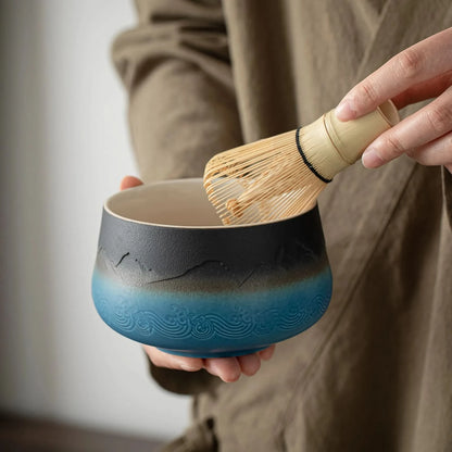 Matcha Set-Beginner Set Landscape Black Blue Round Bowl