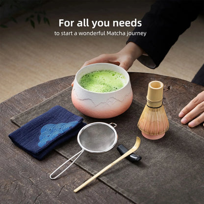 Matcha Set-Beginner Set Landscape Pinky White Round Bowl