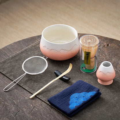 Matcha Set-Beginner Set Landscape Pinky White Round Bowl
