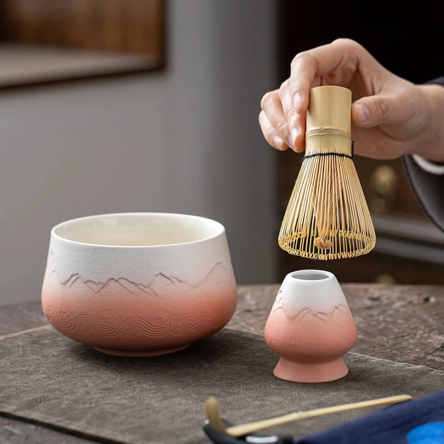 Matcha Set-Beginner Set Landscape Pinky White Round Bowl