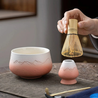 Matcha Set-Beginner Set Landscape Pinky White Round Bowl