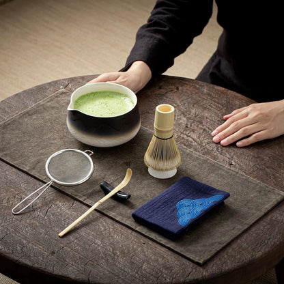 Matcha Set-Beginner Set Landscape Black White Pointy Bowl