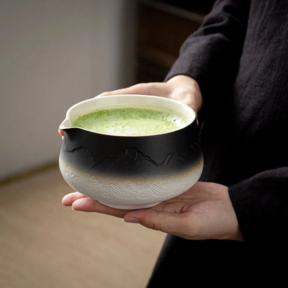 Matcha Set-Beginner Set Landscape Black White Pointy Bowl