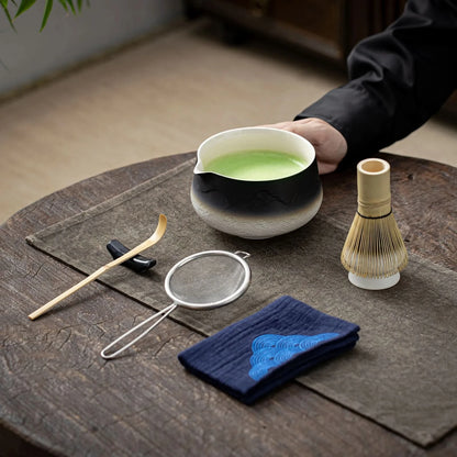 Matcha Set-Beginner Set Landscape Black White Pointy Bowl