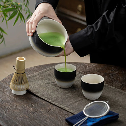 Matcha Set-Beginner Set Landscape Black White Pointy Bowl