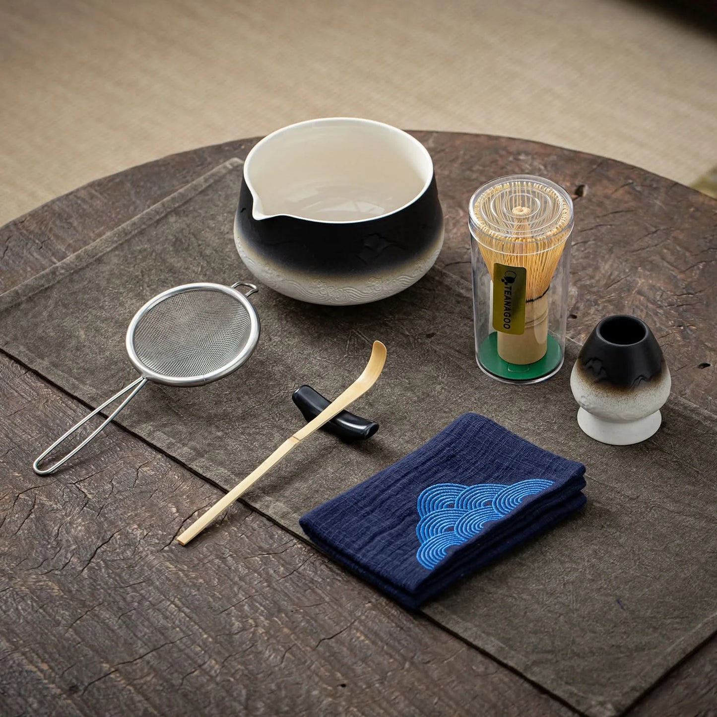 Matcha Set-Beginner Set Landscape Black White Pointy Bowl