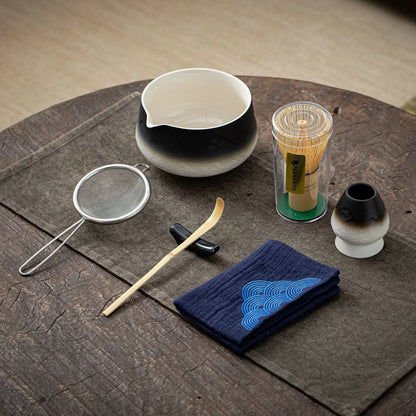Matcha Set-Beginner Set Landscape Black White Pointy Bowl