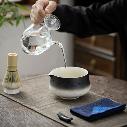 Matcha Set-Beginner Set Landscape Black White Pointy Bowl