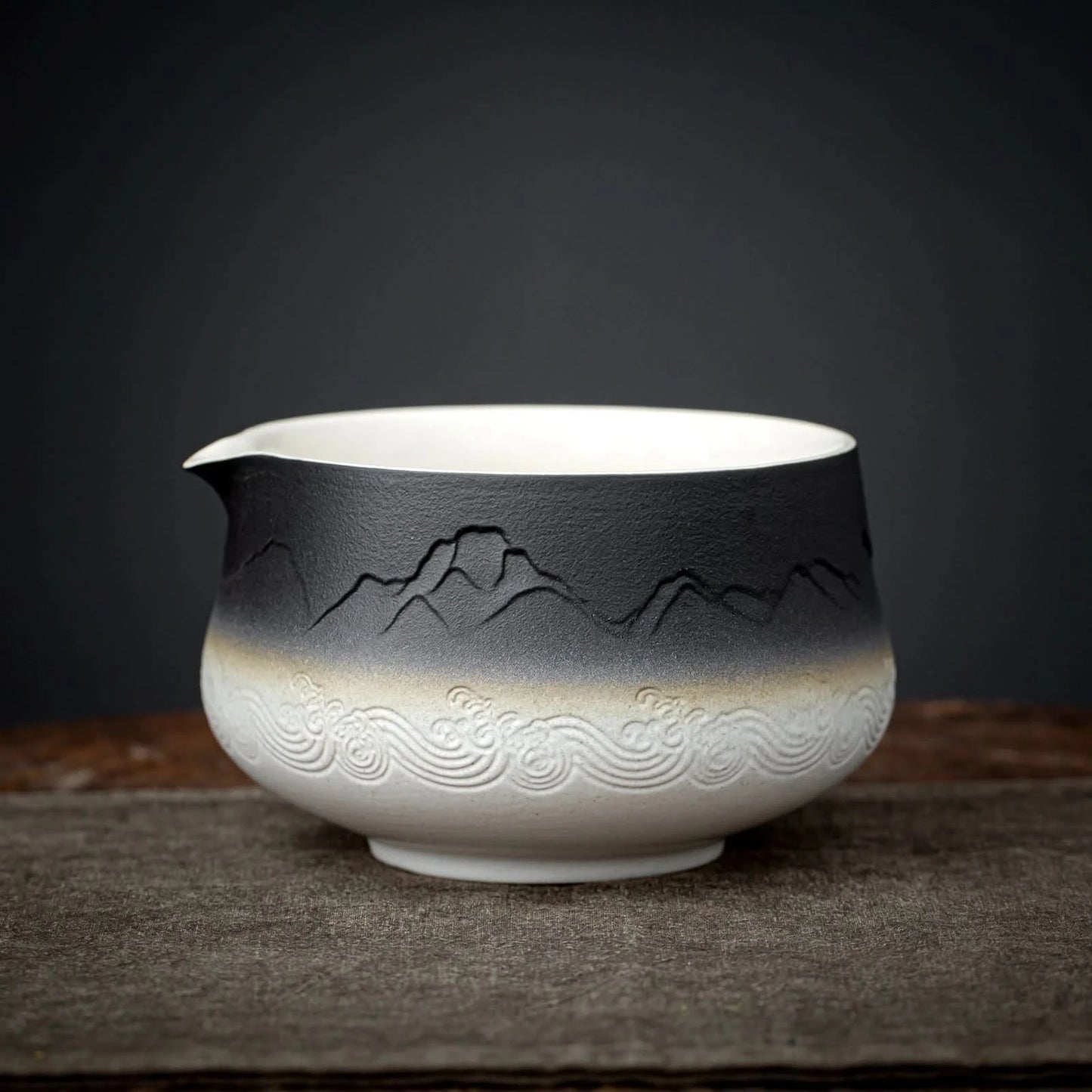 Matcha Set-Beginner Set Landscape Black White Pointy Bowl